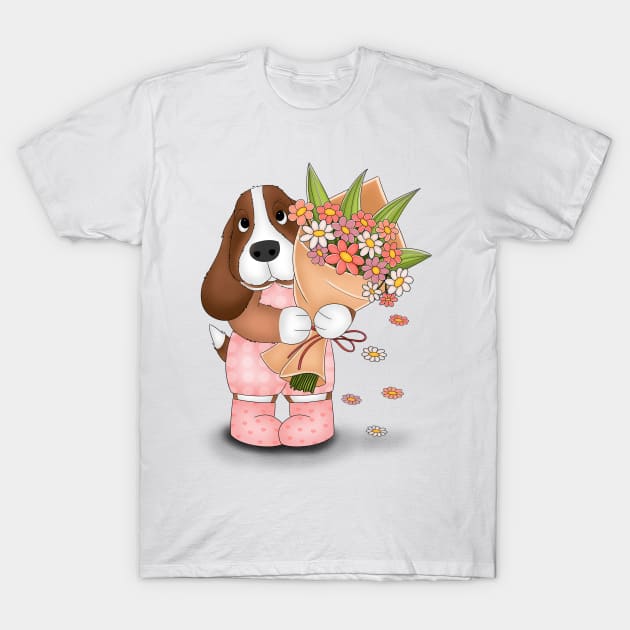 Dog brings beautiful flowers T-Shirt by Athikan